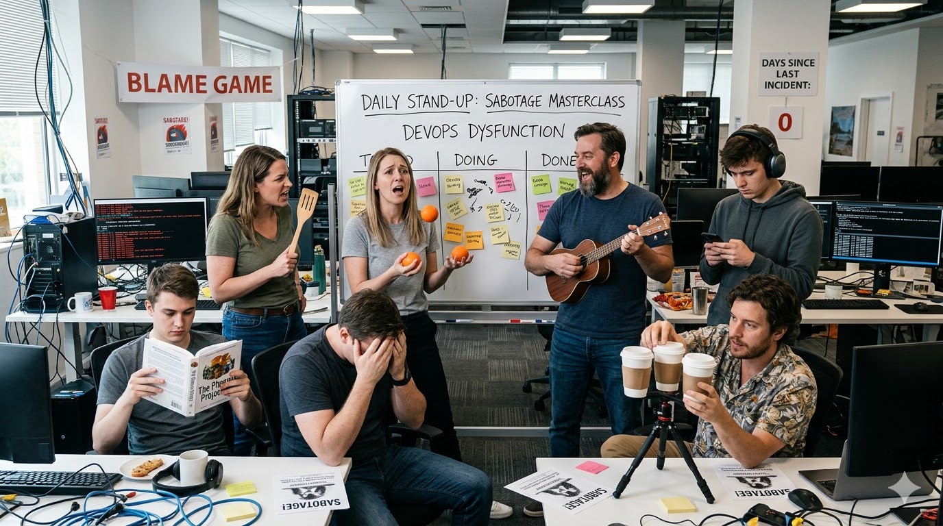 
          The Art of Sabotaging Daily Stand-Ups: A Masterclass in DevOps Dysfunction - Featured image
        